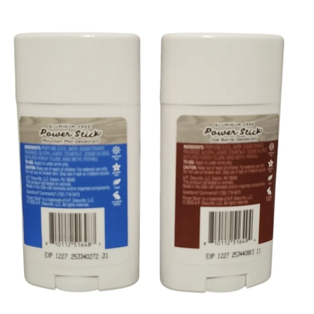 New Power Stick Men's Aluminum-Free Deodorant 2 PK Mountain Mist and Oak Barrel
